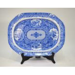 An early 19th century Spode pearlware blue and white transfer meat plate decorated with the 'Net'