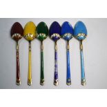 A set of six Scandinavian 925 silver gilt and harlequin enamel coffee spoons a/f