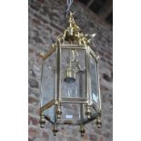 A good quality lacquered brass six window hanging lantern, in the Georgian style by Jim Lawrence,