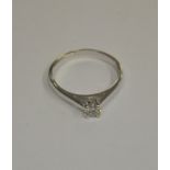 A single stone brilliant cut diamond ring in 18ct white gold four claw setting, approx 0.