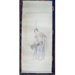 A Chinese scroll picture of The Daoist, Shoulao standing beside a Deer,