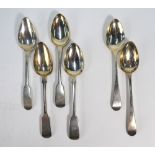 Five various Georgian and Victorian silver table spoons to/w a fiddle pattern table spoon,