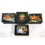 Four Russian painted papier mache small boxes (three signed) Condition Report Good