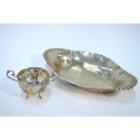 A Continental 830 grade oval bread basket with embossed ends to/w a German 800 grade pierced small
