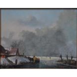 J Hovener - A pair of Dutch winter views, oil on panel, signed lower right, 23.