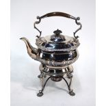 A late Victorian electroplated half-reeded kettle on stand with spirit burner