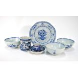Seven pieces of Chinese Export, blue and white porcelain,