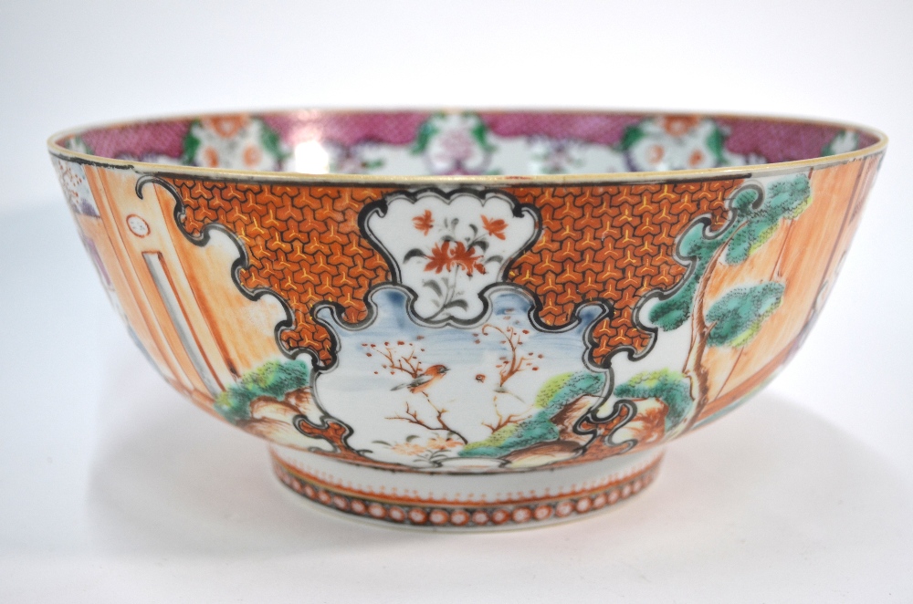 A small Chinese famille rose punch bowl, decorated on the exterior with Manchu/Chinese figures, - Image 8 of 10