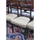 A set of six Victorian mahogany brass inlaid bar and rope back dining chairs with overstuffed seats