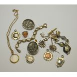 A quantity of jewellery items, mostly silver set, including four various fobs,