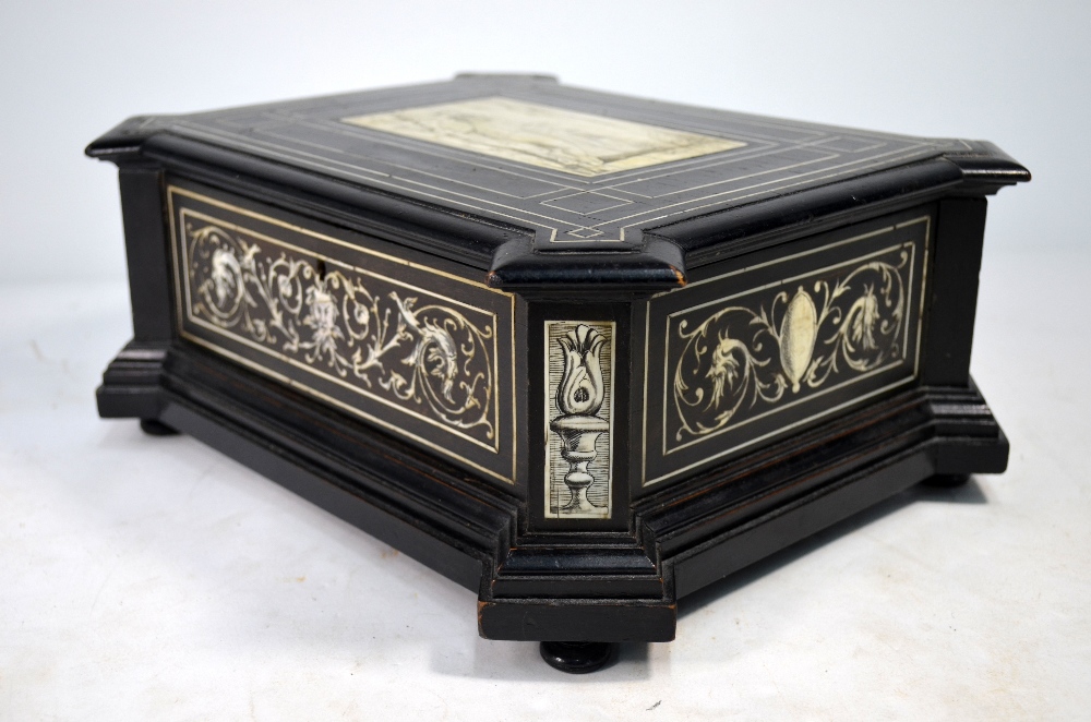 A 19th century Italian bone inlaid ebonised casket,