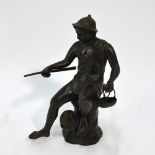 A cast bronze figure of a seated fisherman,