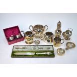 A cased pair of silver napkin rings to/w various electroplated wares (box)