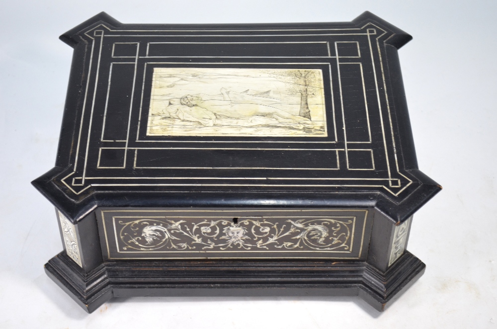 A 19th century Italian bone inlaid ebonised casket, - Image 5 of 6
