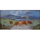 H Calvert - A pair of Scottish views of Highland cattle in a landscape, oil on canvas, signed,