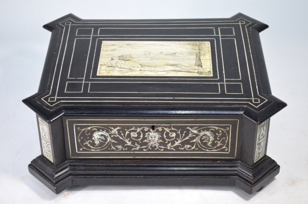 A 19th century Italian bone inlaid ebonised casket, - Image 4 of 6