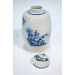 An 18th century Caughley blue and white ovoid tea caddy and cover,