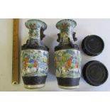 Pair of Chinese porcelain vases, figurative colour design with crackleur matt brown dragon