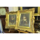 J.Pettit a pair of “Cavalier Inn” scenes, oil on canvas, 11.5” x 15.5” heavy gilt swept frames.