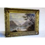 19th century English school 'Lakeland Landscape with Children Playing' Oil on canvas.