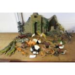 Lead toy zoo animals including two monkeys swinging in the trees, 30 zoo animals, 8 trees and