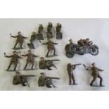 WWI lead J. Hill andCo motorbike with sidecar (2 figures), Five grenade throwers, three machine