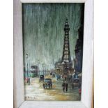 *Arthur Delaney, 'The Seafront with Blackpool Tower', oil on board. 8" x 5"