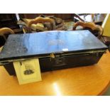 19th Century military deed box, mounted with copper plaque inscribed D.I. Gen'l R. Bentham R.N., and