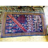 Oriental Rug with buildings and trees, Arabesque design. 34" x 56"