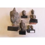 Tibetan bronze Buddha head, 15cm; bronze Buddha statue to waist, 12cm; bronze Buddha head, 9cm;