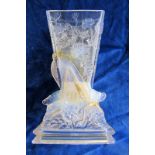 Art Deco 'Locust' glass vase, opaque to clear with gilt decoration, 21.5 cm tall.