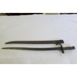 19th Century French bayonet, original scabbard, 28” long.