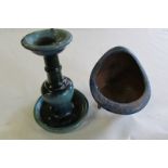 Chinese polychromed earthenware candlestick; open jar (2).