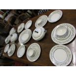 Royal Doulton Almond Willow dinner service, six-piece setting (one soup saucer missing) 31 pieces.