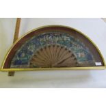 19th century Cantonese 'Thousand Faces' hand painted fan, sandalwood handle, glazed case.