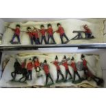 J. Hill and Co lead battle figures, (7). Old lead military band figures (9)