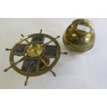 British Empire Exhibition brass caddy, scratch built brass 'ship's wheel' four dial barometer and