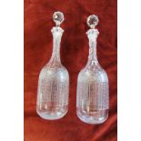 Pair of Edwardian etched crystal decanters.