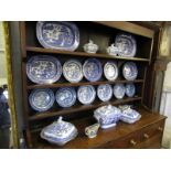 19th Century Willow Pattern blue and white dinner ware: 5 tureens (various), 2 sauce boats, and 3