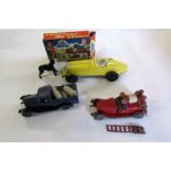 Celluloid 1930,s racing car 'made in France'; Timp 'My Pet' Boston Terrier, boxed, two 1930's