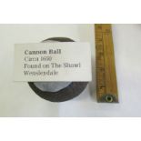 Cannon ball c 1650, found at 'The Shawl, Wensleydale'