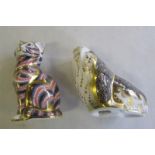 Royal Crown Derby cat paperweight and walrus paperweight.