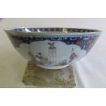 Old Chinese porcelain bowl with decorative, figurative panels. 26 cms diameter.