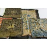 Old Chinese silk floral panels (2); three silk panels with metallic thread.