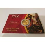 2006 gold bullion sovereign in card sleeve.