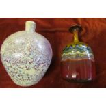 Continental studio pottery bottle vase; studio glass bottle vase (2)