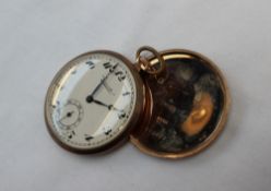 A 9ct yellow gold Everite keyless wound open faced pocket watch the circular dial with Arabic