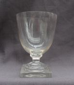 A 19th century glass rummer with a large bowl on a square base,