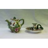 A Coalport 'Coalbrookdale' floral encrusted miniature teapot and cover, painted with insects, 8.