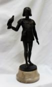 Gotthilf Jaeger A bronze figure of a Falconer Signed On a marble base 27cm overall height